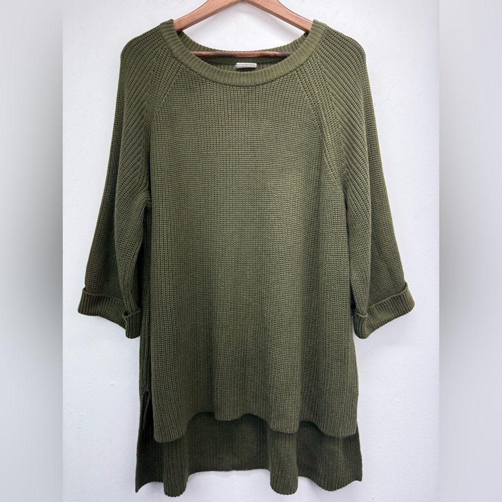 Mote size XXL Women’s Olive Green 3/4 Cuffed Sleeve High Low Ribbed Knit Sweater